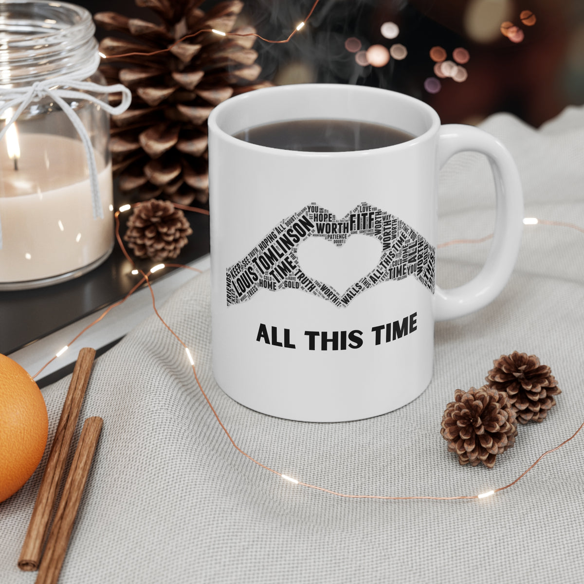 Louis Tomlinson "ALL THIS TIME" Lyrics Mug- Faith in the Future Inspired Heart Hands Design Coffee Mug | Music Fan Gift