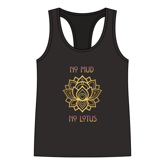 Women's Racerback Tank Top — "No Mud No Lotus" Lotus Yoga Tank