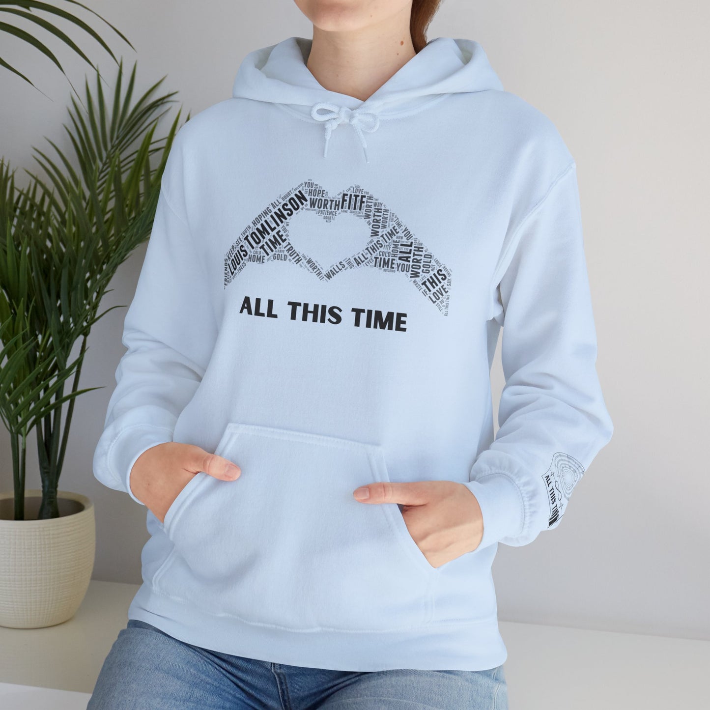 ALL THIS TIME Lyric Hoodie Sweatshirt: Full front design & Sleeve emblem