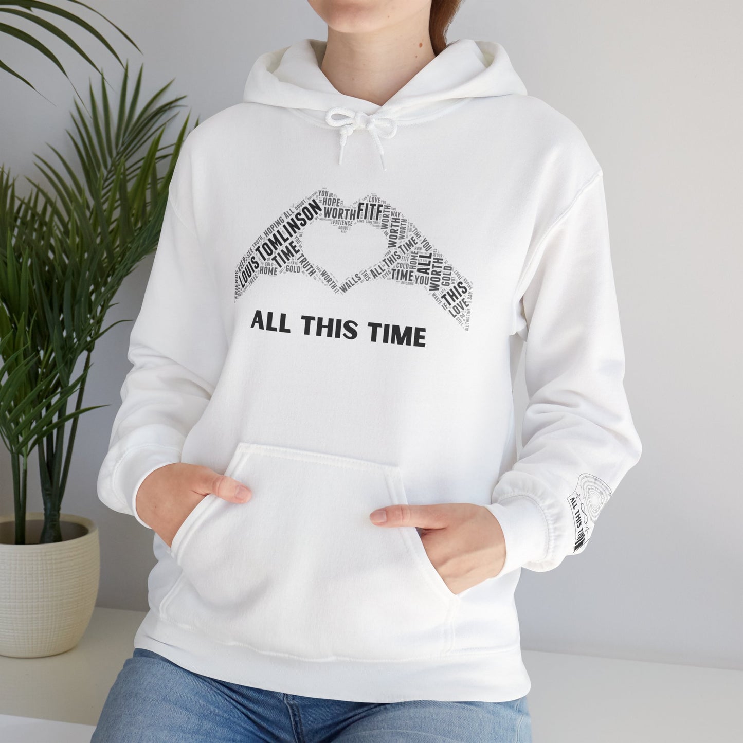 ALL THIS TIME Lyric Hoodie Sweatshirt: Full front design & Sleeve emblem