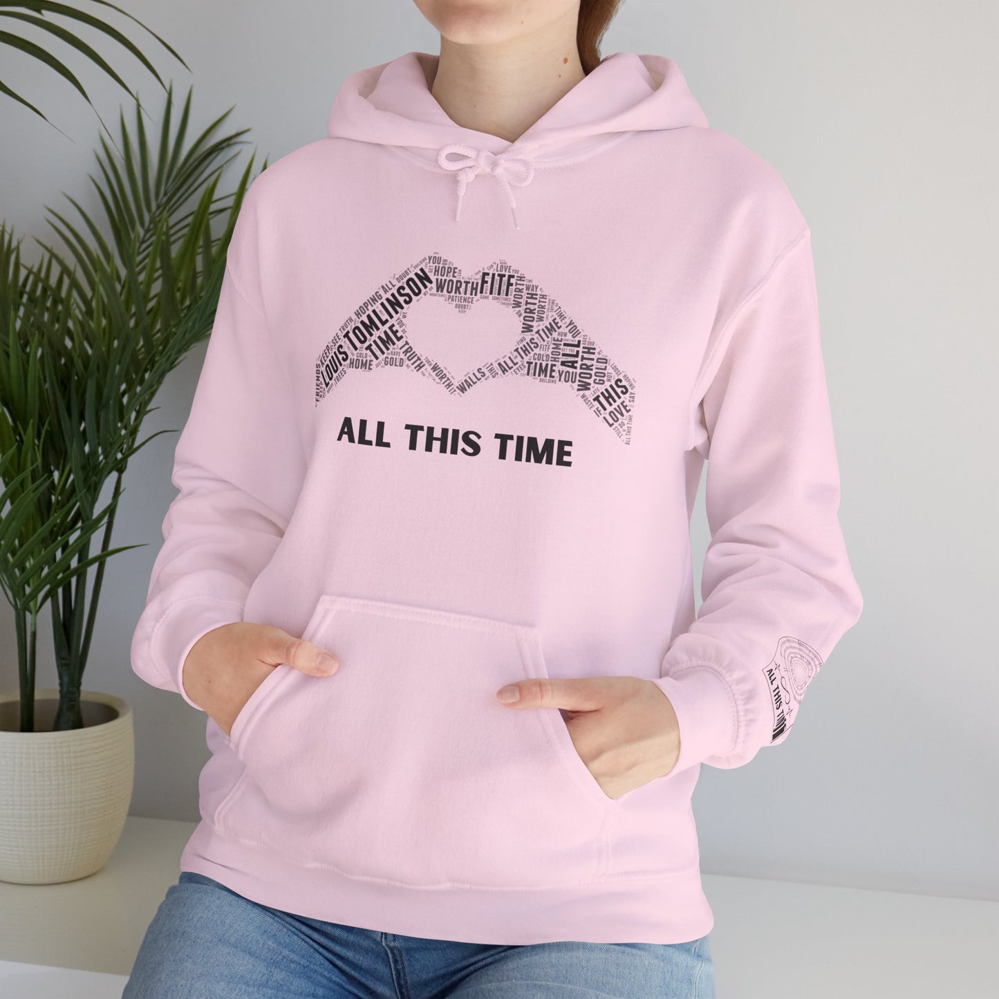 ALL THIS TIME Lyric Hoodie Sweatshirt: Full front design & Sleeve emblem